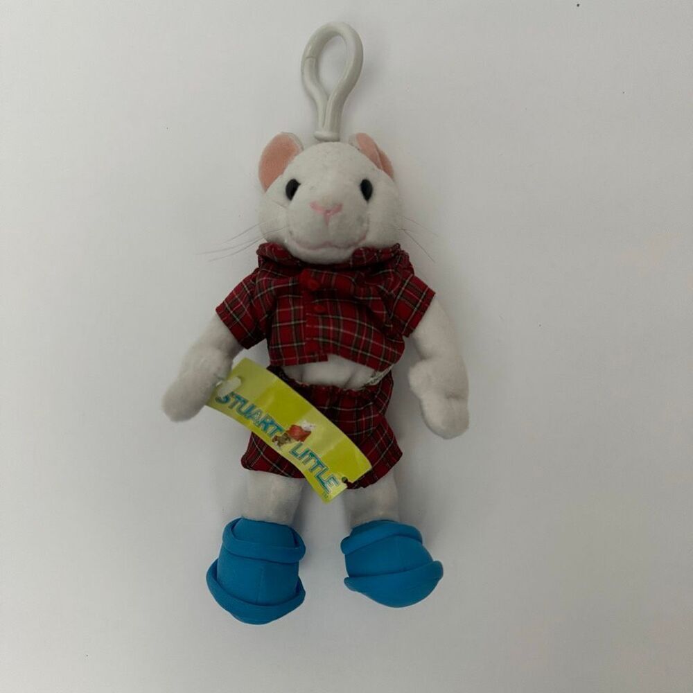 Vintage New 1999 Stuart Little Mouse Red Plaid Outfit Plush Keychain 90s Retro